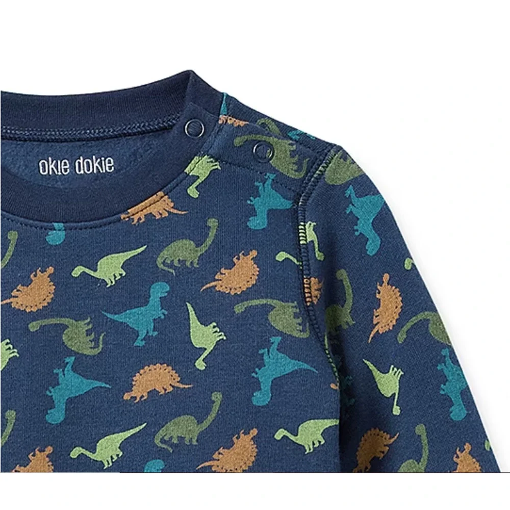 Okie Dokie Baby Boys Crew Neck Long Sleeve Fleece Sweatshirt Dino Navy Blue 18M